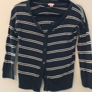 Striped shirt cardigan sweater